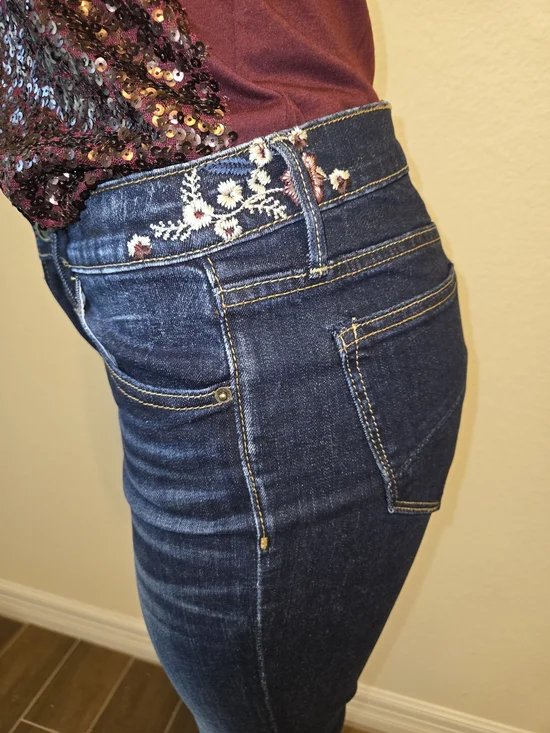 DRIFTWOOD Dark Blue Flare Jeans with Embroidered Panels - Picture 4 of 5